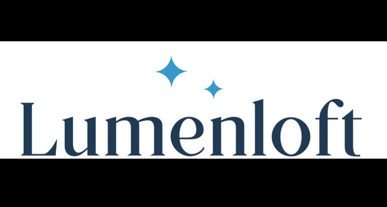 Lumenloft logo with blue diamond sparkle accents above the text